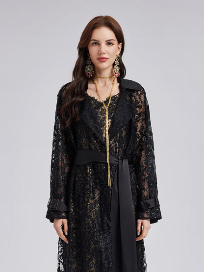 French Lace Long Trench Coat