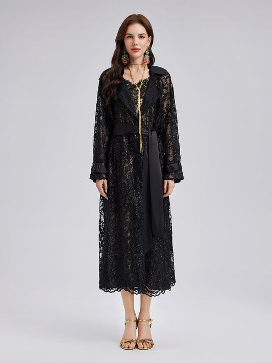 French Lace Long Trench Coat