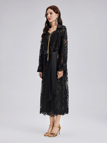 French Lace Long Trench Coat