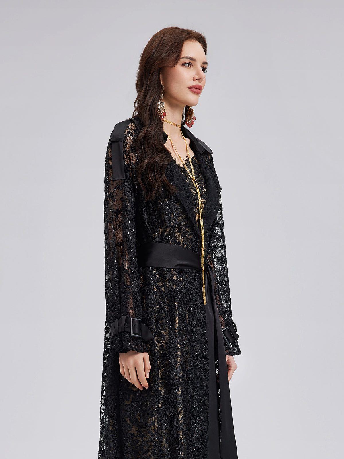 French Lace Long Trench Coat