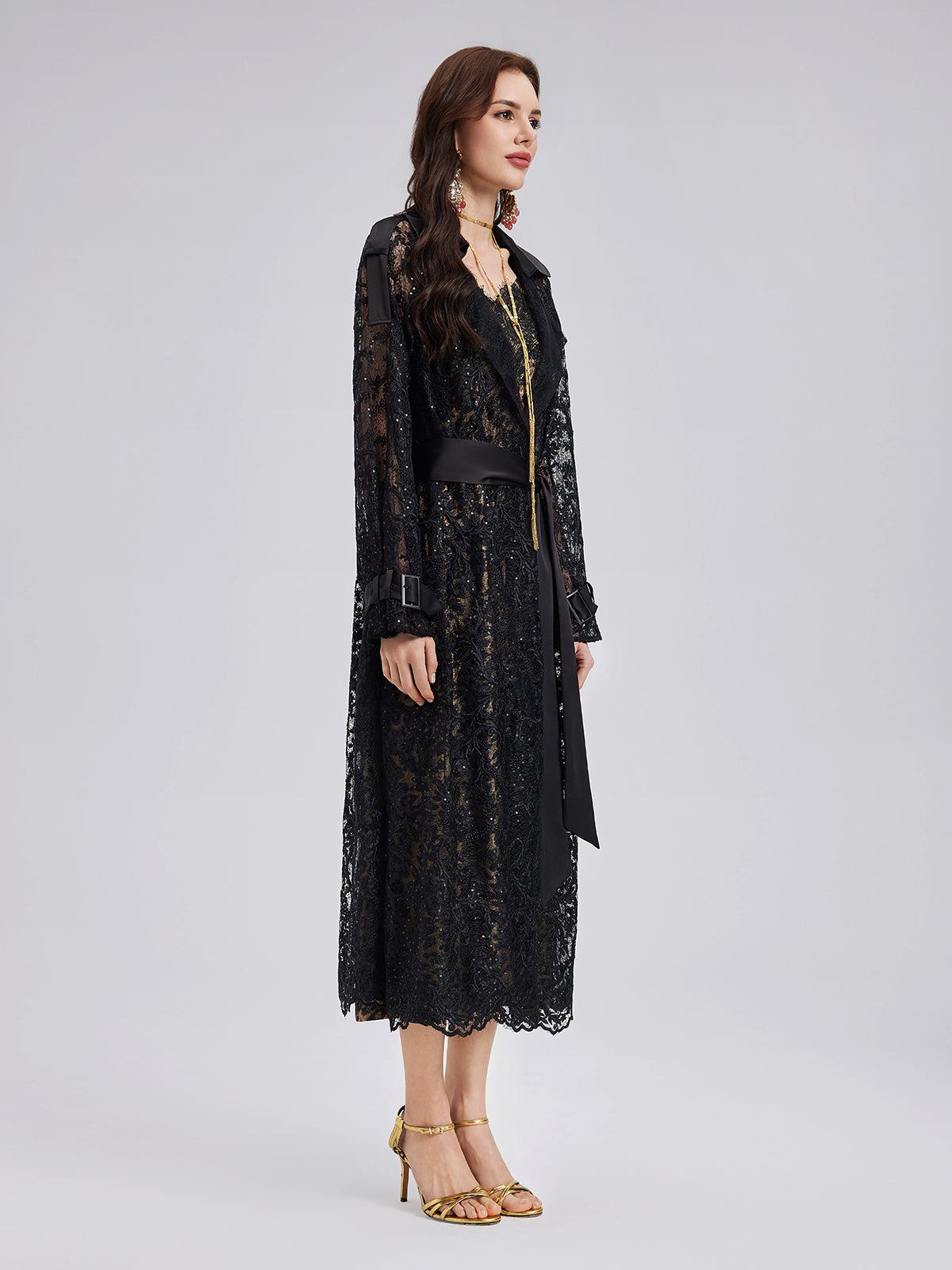 French Lace Long Trench Coat