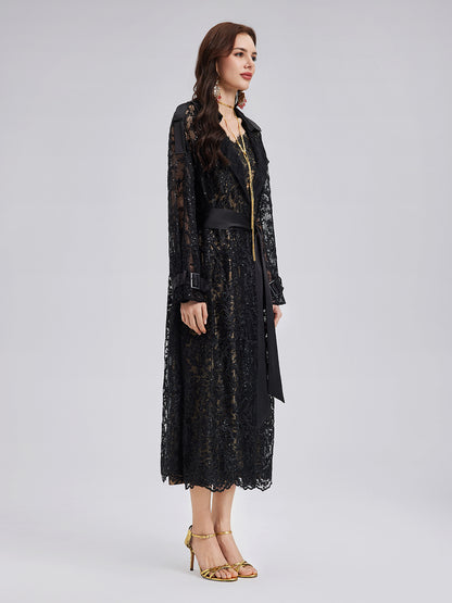 French Lace Long Trench Coat