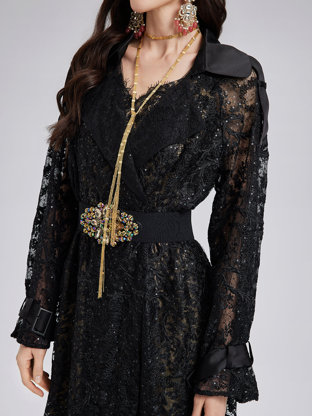 French Lace Long Trench Coat