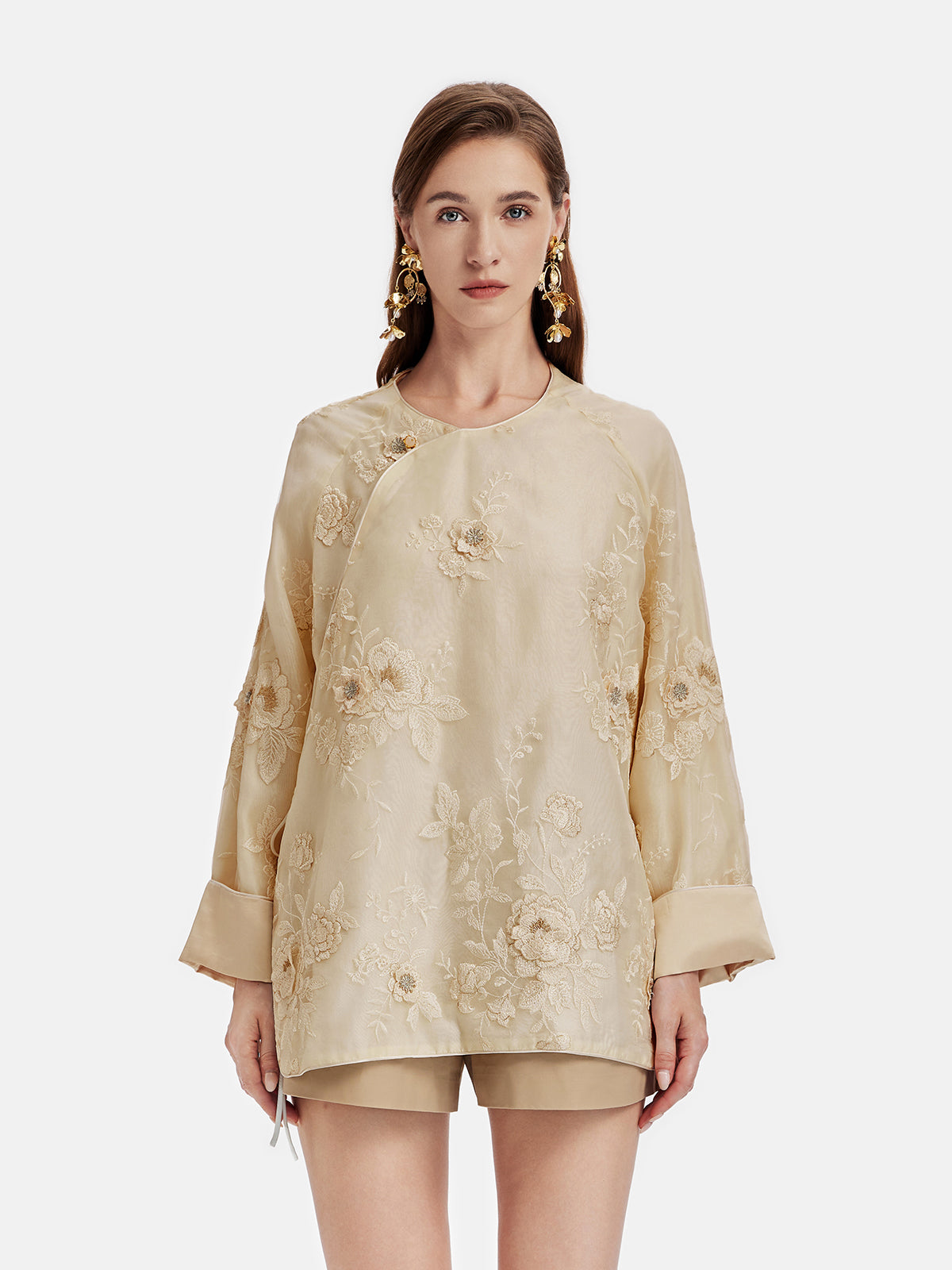 New Chinese Style Floral Embroidered Blouse