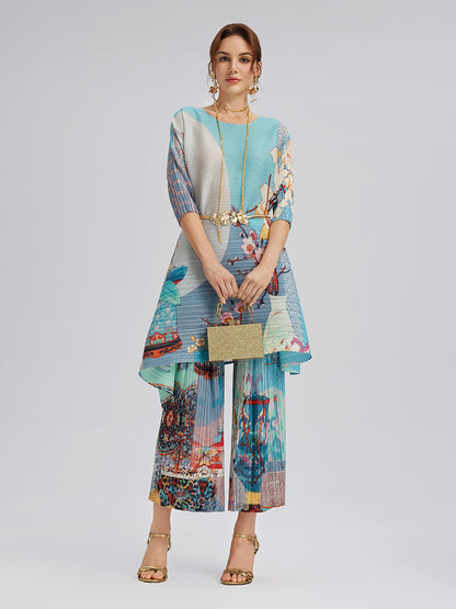 Artistic Print Pleated Set