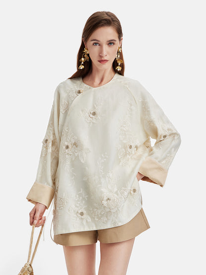 New Chinese Style Floral Embroidered Blouse