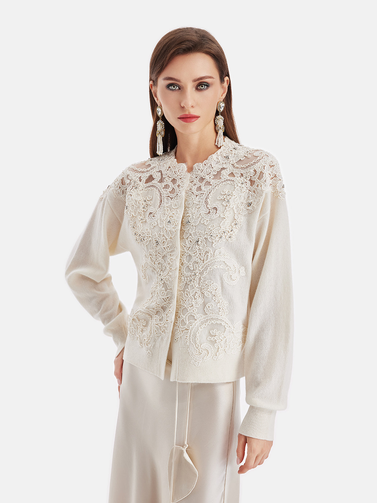 Lace Floral Embroidered Cashmere Cardigan