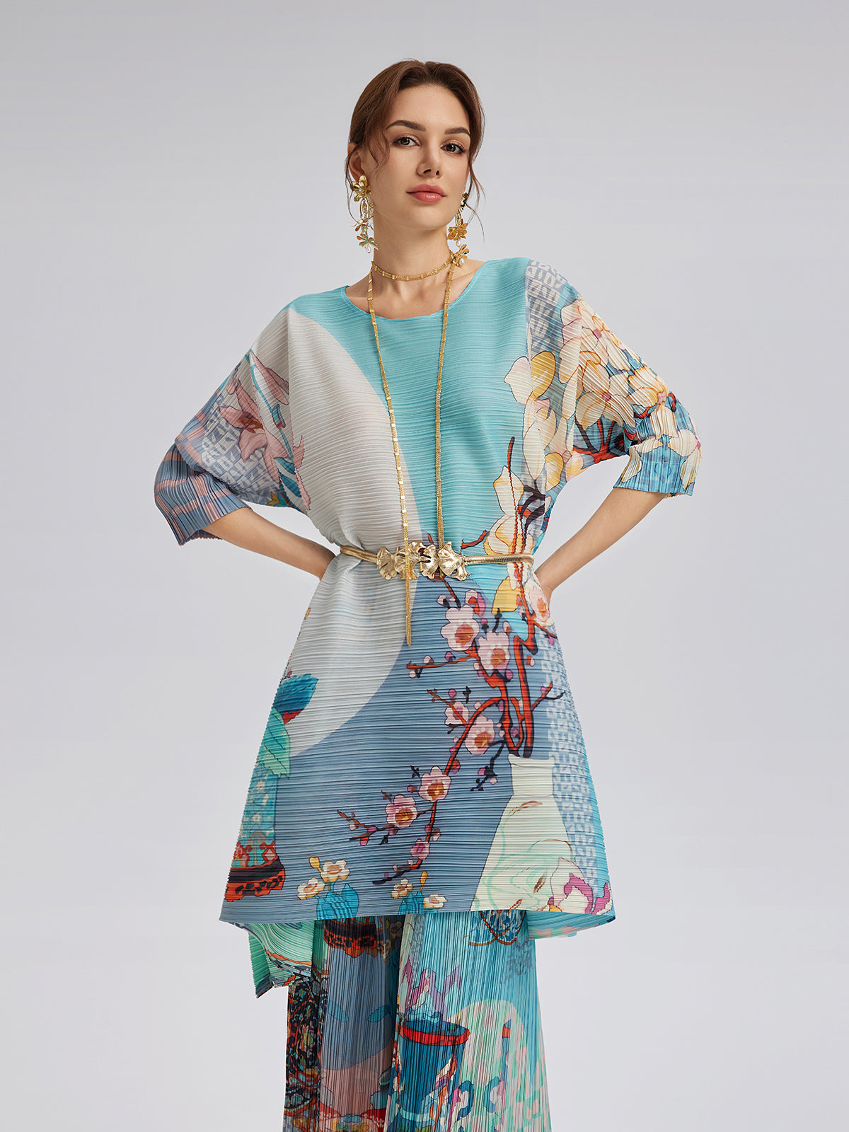 Artistic Print Pleated Set