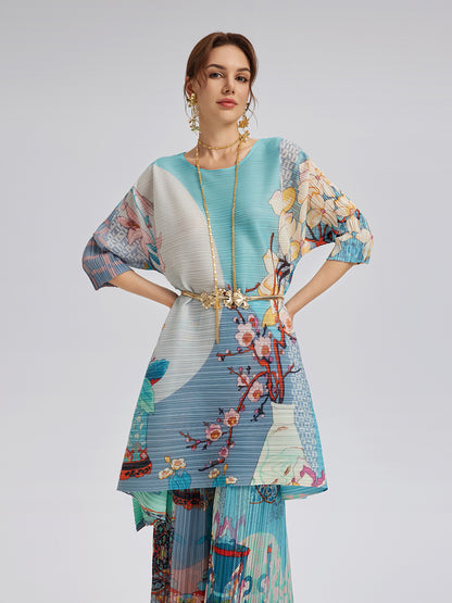 Artistic Print Pleated Set