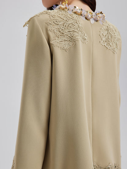 Lace-Trim Flare Sleeve Blouse