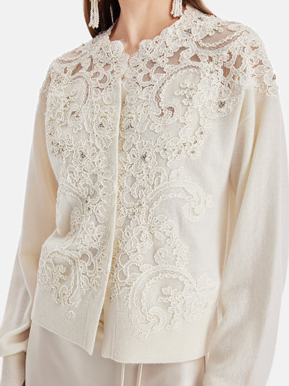 Lace Floral Embroidered Cashmere Cardigan