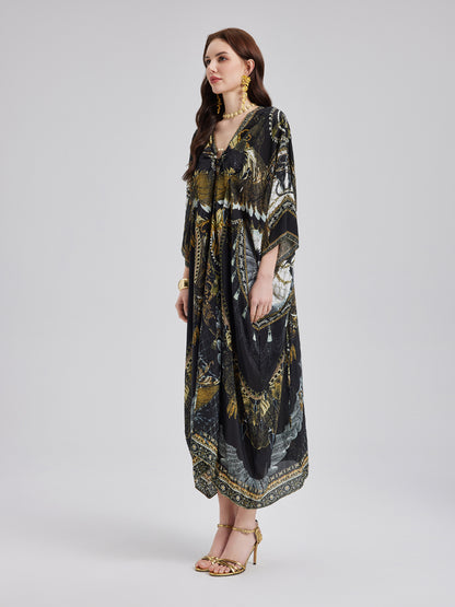 Silk Print V-Neck Maxi Dress