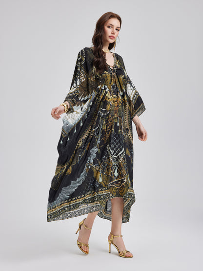 Silk Print V-Neck Maxi Dress