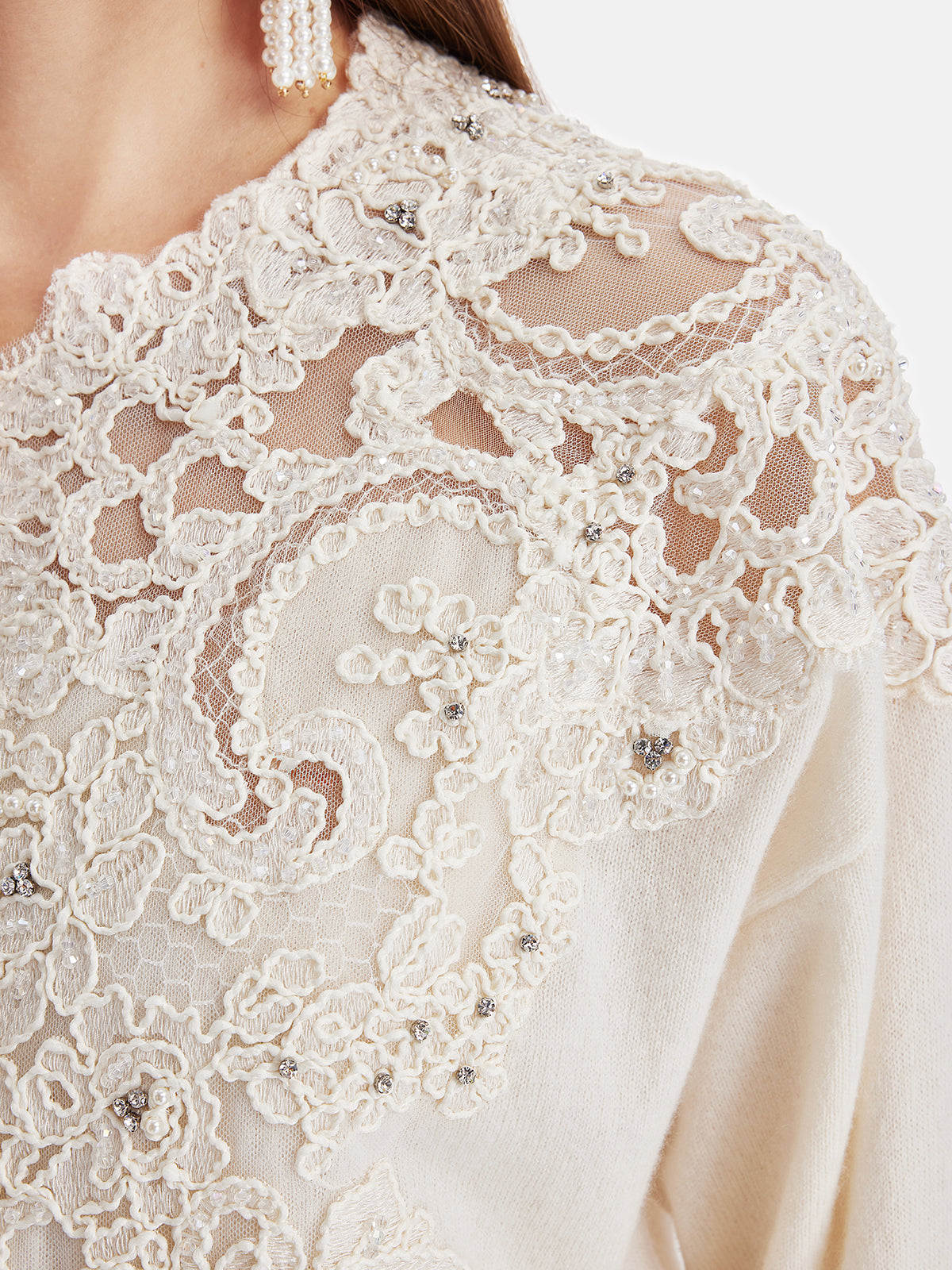 Lace Floral Embroidered Cashmere Cardigan