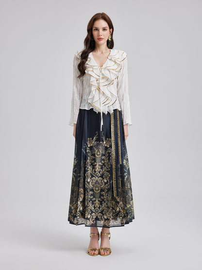 Luxe Floral Print Mamian Skirt with Belt