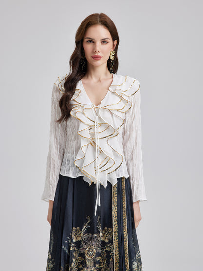 Luxury Layered Sequin Ruffle Blouse