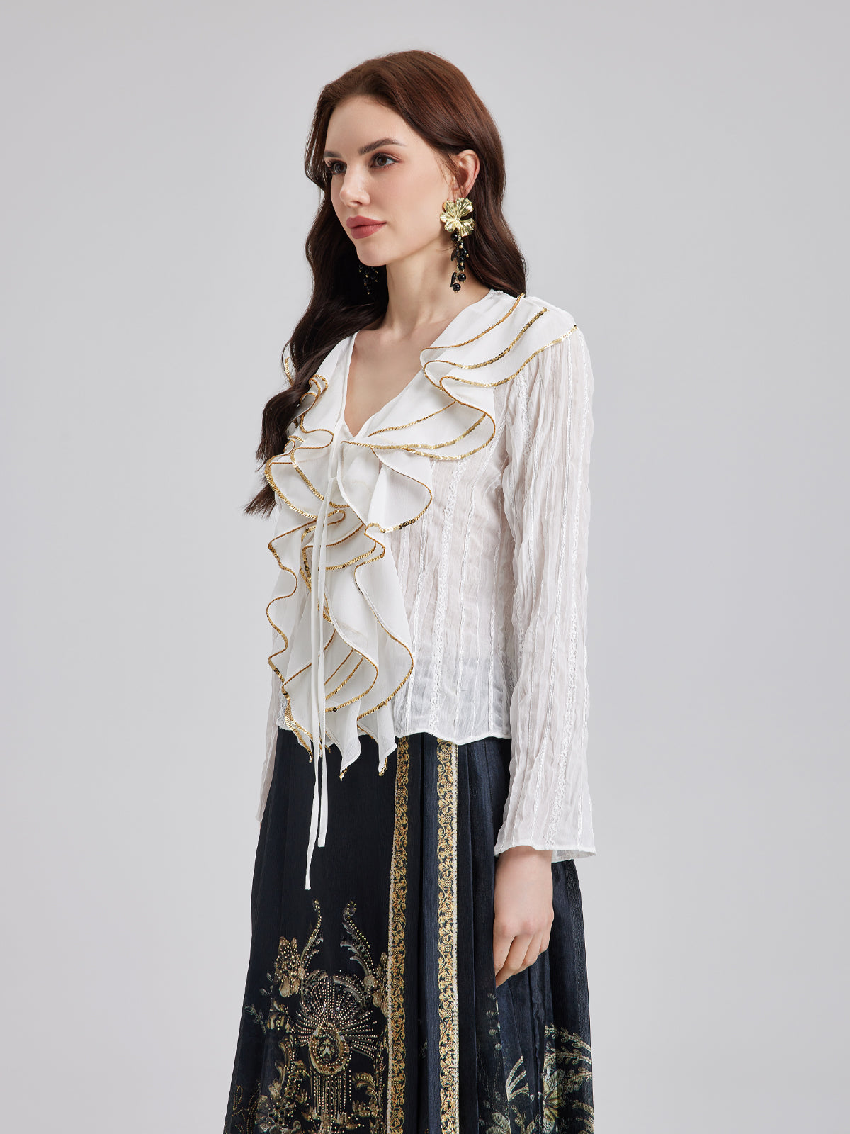 Luxury Layered Sequin Ruffle Blouse