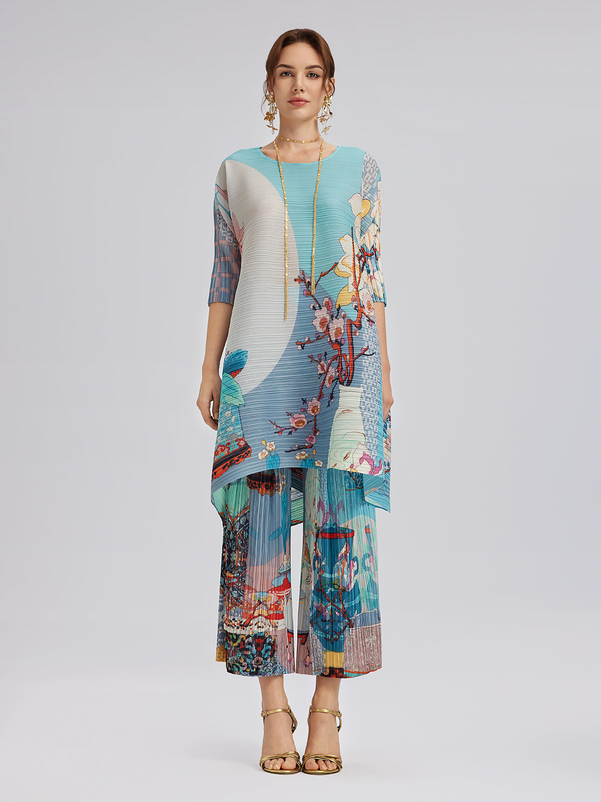 Artistic Print Pleated Set