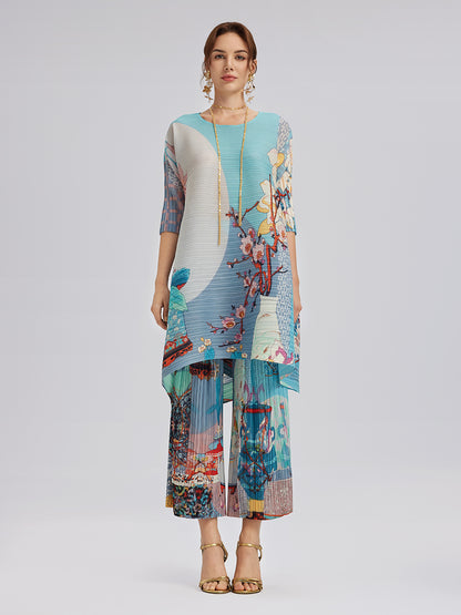 Artistic Print Pleated Set