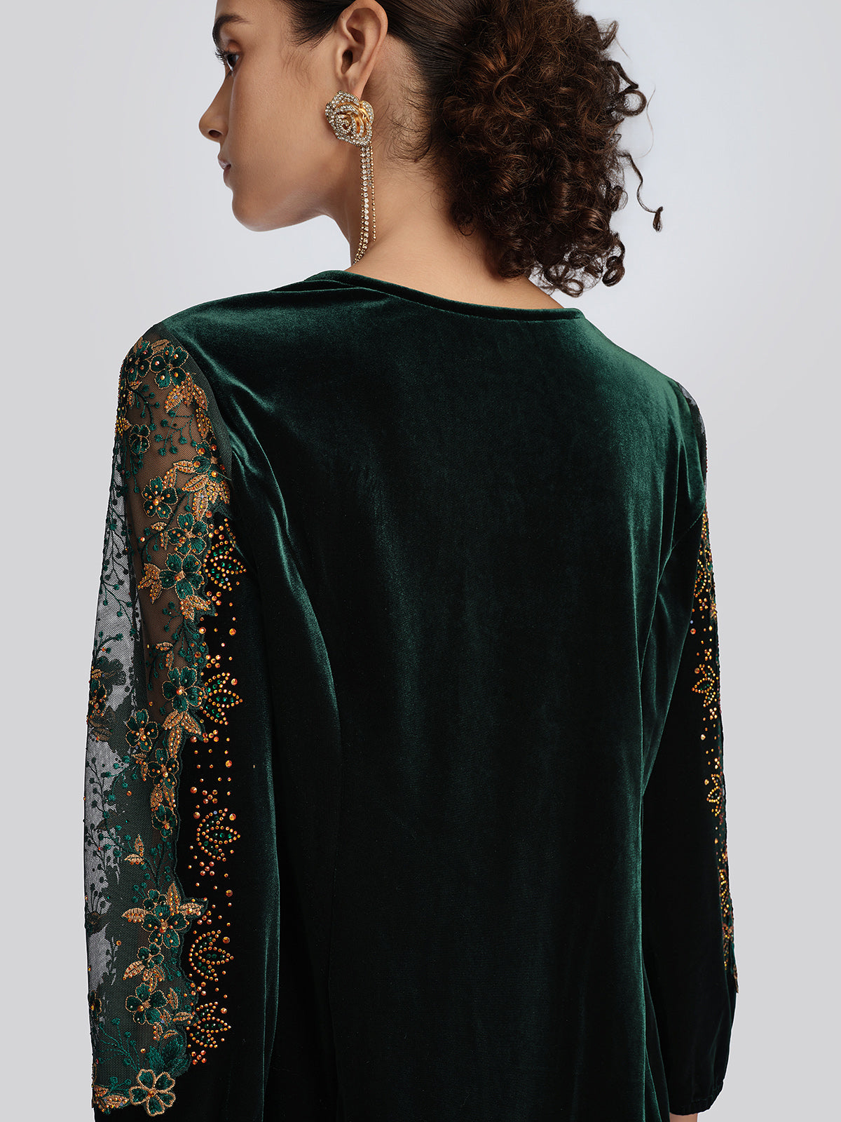 Velvet 3D Floral Embroidered Blouse