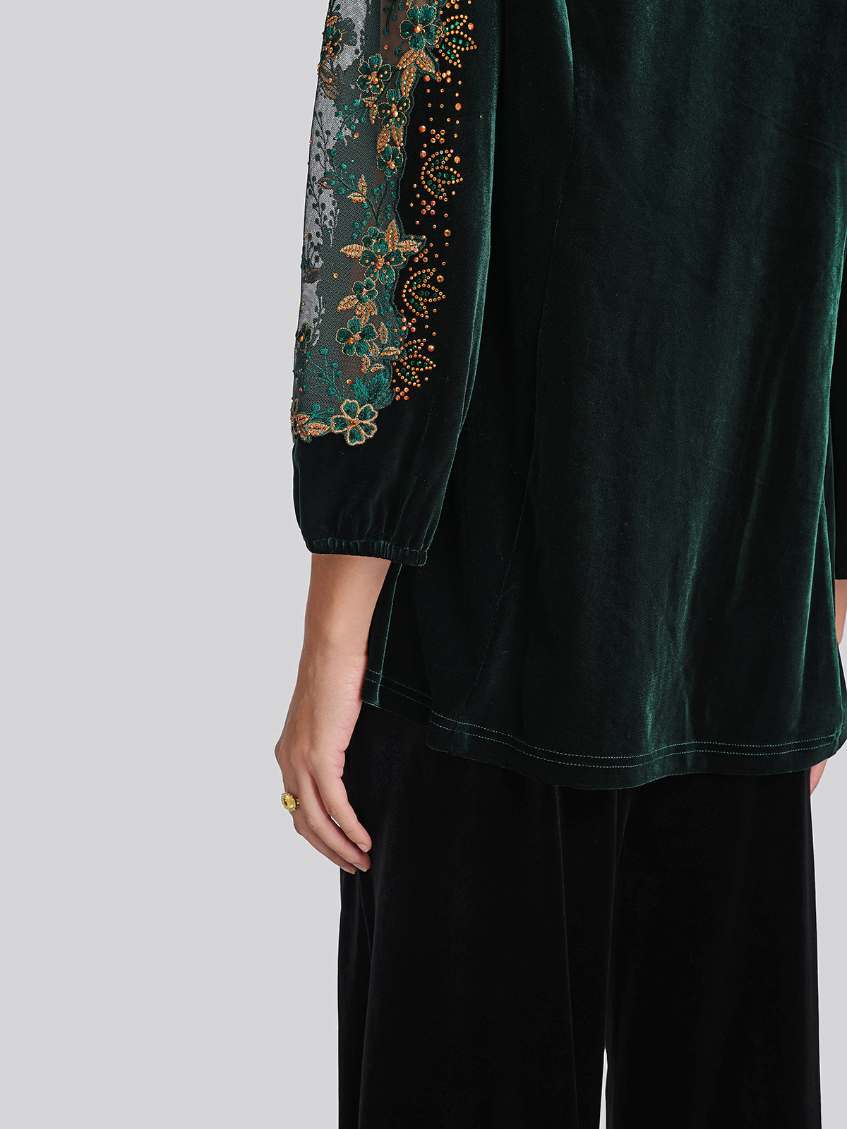 Velvet 3D Floral Embroidered Blouse