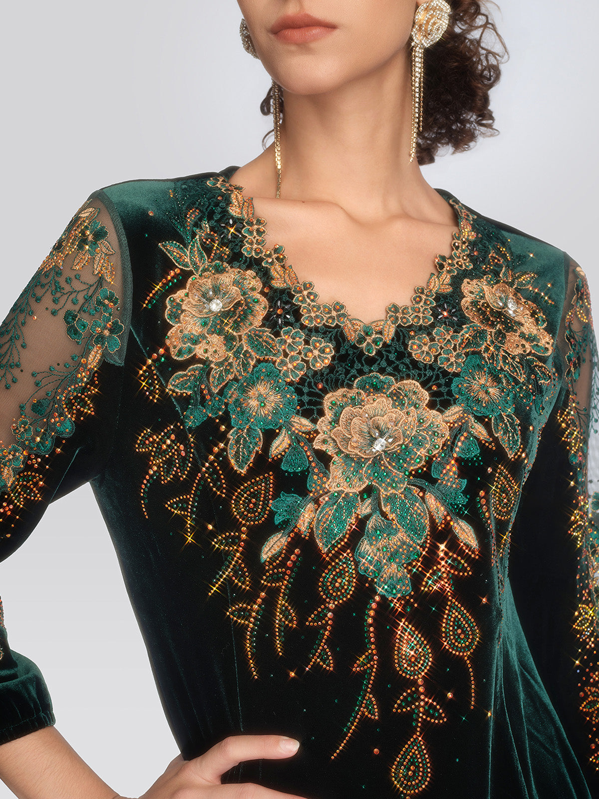 Velvet 3D Floral Embroidered Blouse