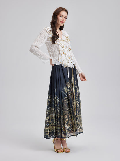 Luxe Floral Print Mamian Skirt with Belt