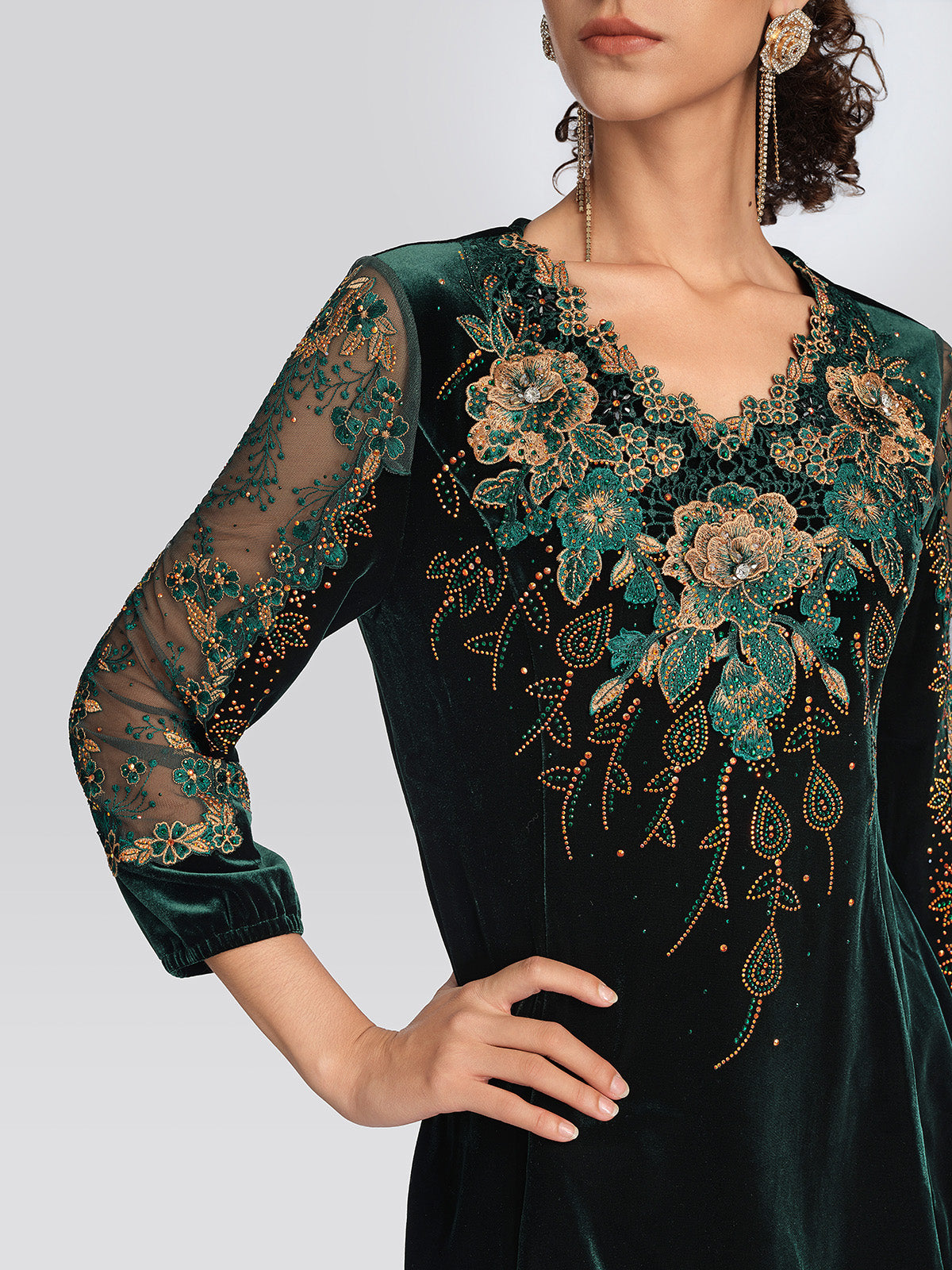 Velvet 3D Floral Embroidered Blouse