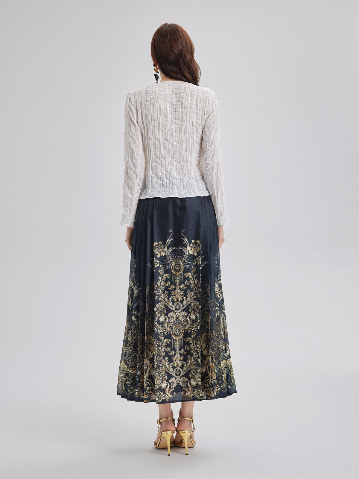 Luxe Floral Print Mamian Skirt with Belt