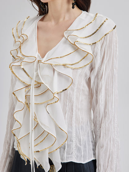 Luxury Layered Sequin Ruffle Blouse