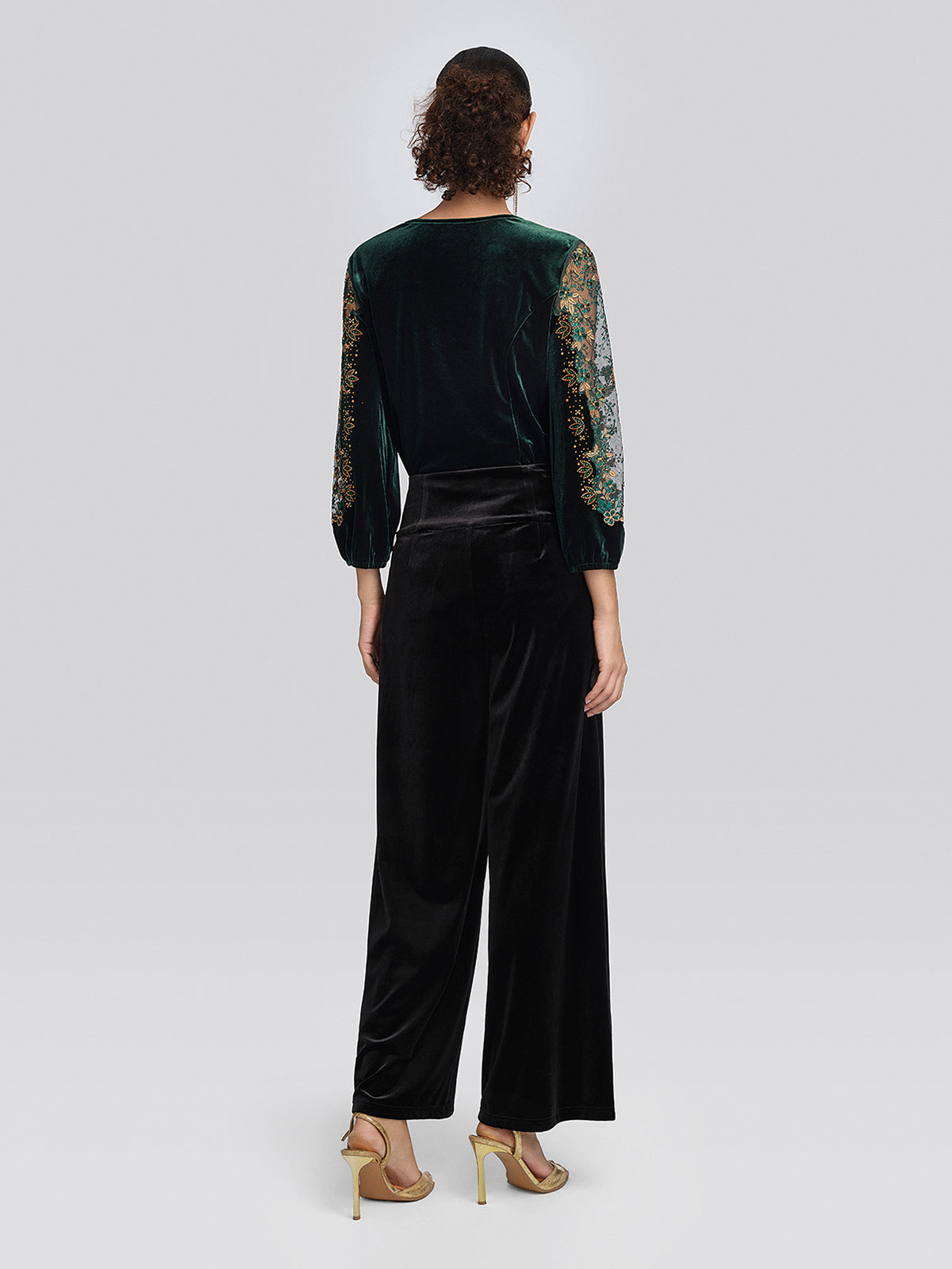 Velvet 3D Floral Embroidered Blouse