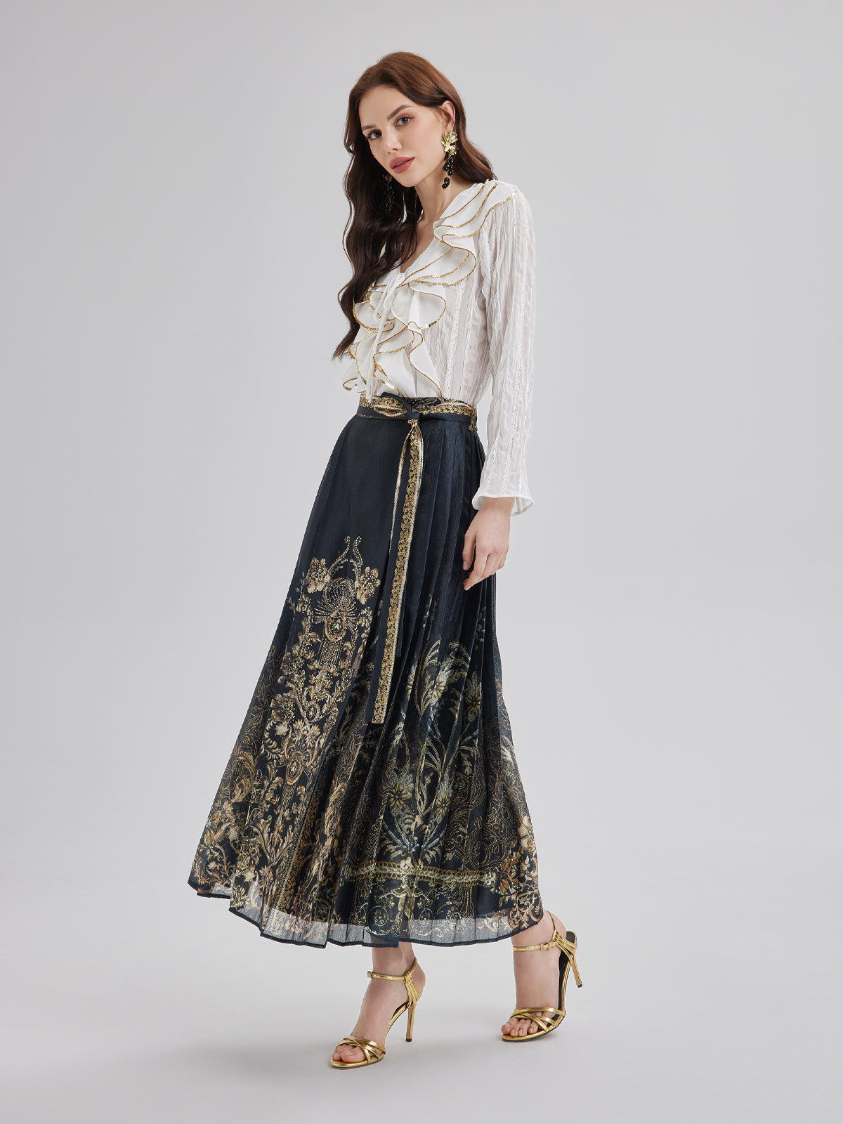 Luxe Floral Print Mamian Skirt with Belt