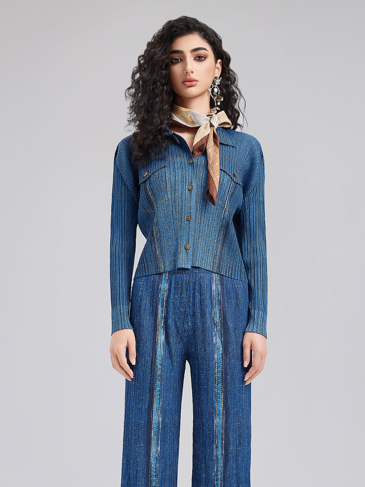 Chic Denim-Inspired Wrinkle Set