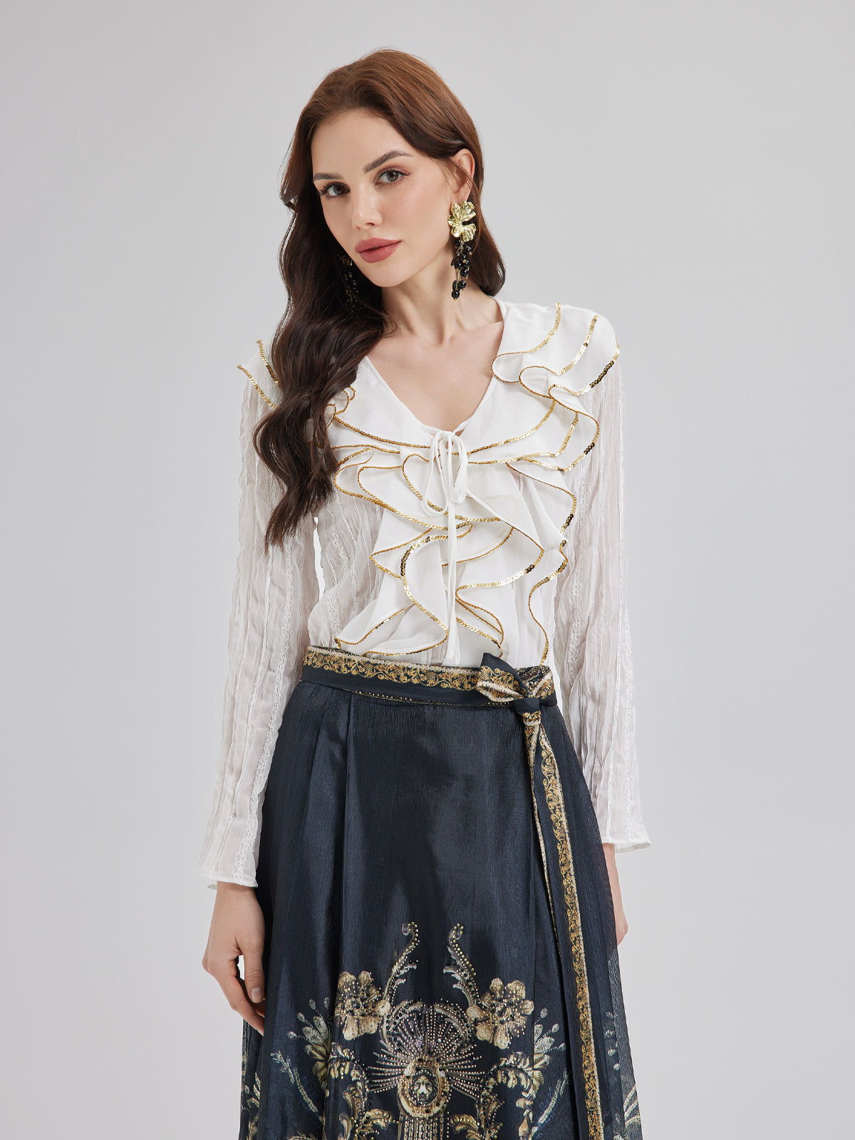 Luxury Layered Sequin Ruffle Blouse