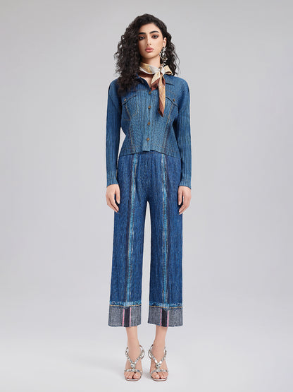 Chic Denim-Inspired Wrinkle Set