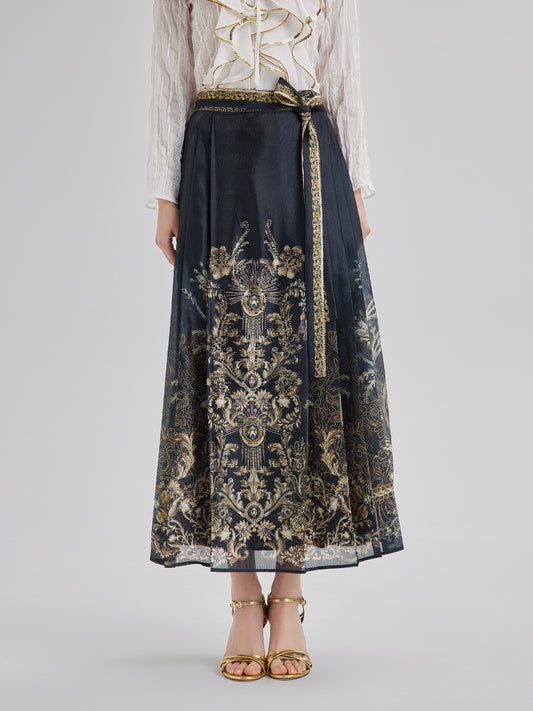 Luxe Floral Print Mamian Skirt with Belt