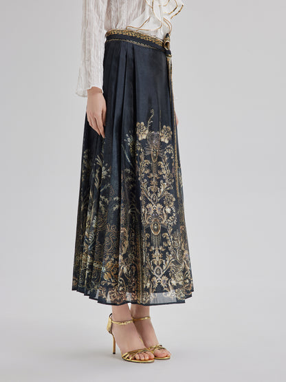 Luxe Floral Print Mamian Skirt with Belt