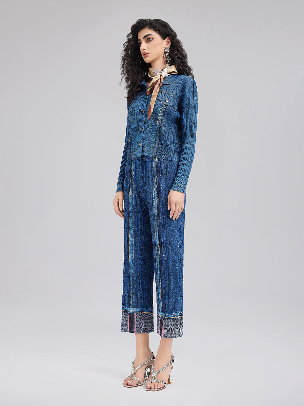 Chic Denim-Inspired Wrinkle Set