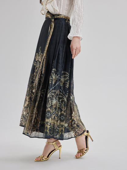 Luxe Floral Print Mamian Skirt with Belt