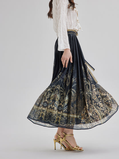 Luxe Floral Print Mamian Skirt with Belt