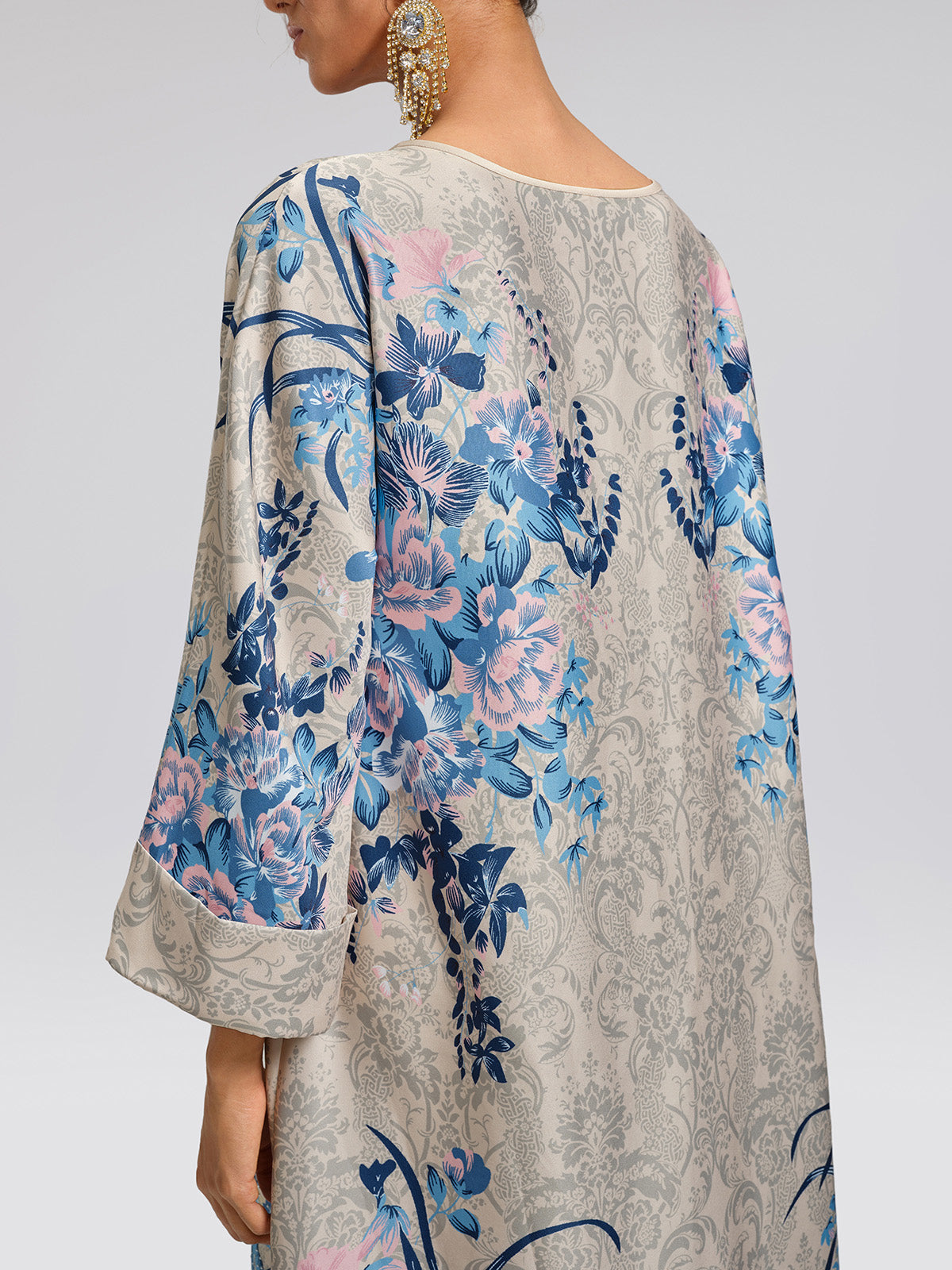 Floral Print Hand-Beaded Round-Neck Dress
