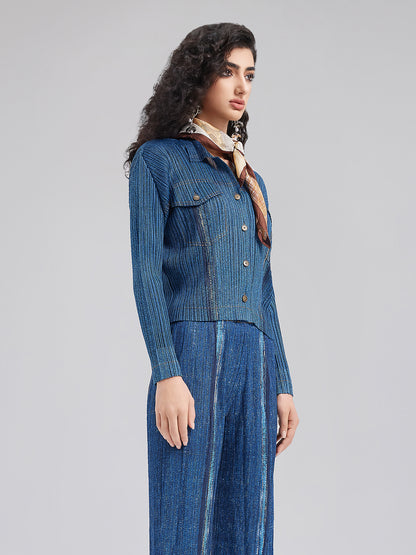 Chic Denim-Inspired Wrinkle Set