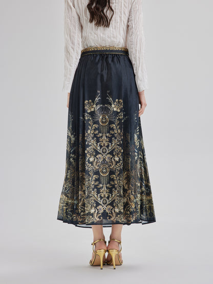 Luxe Floral Print Mamian Skirt with Belt