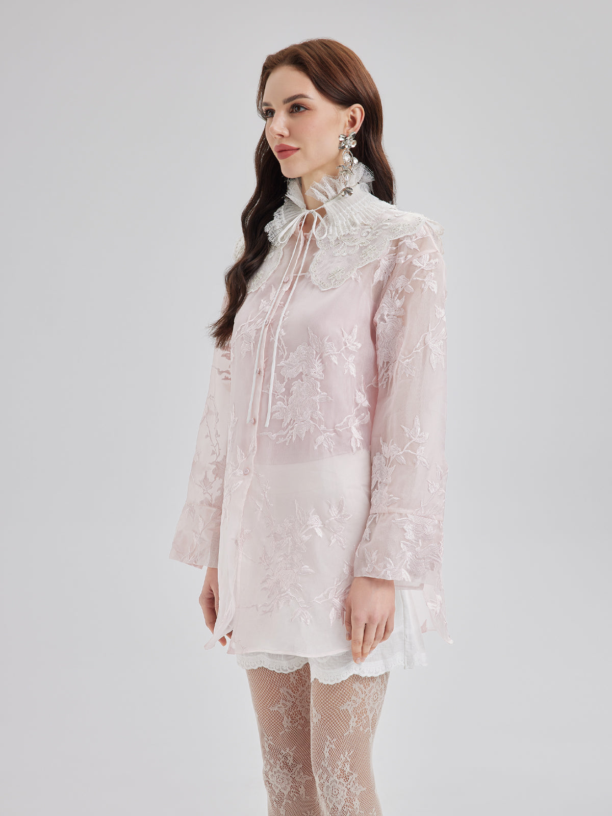 Embroidered Organza Sheer Blouse