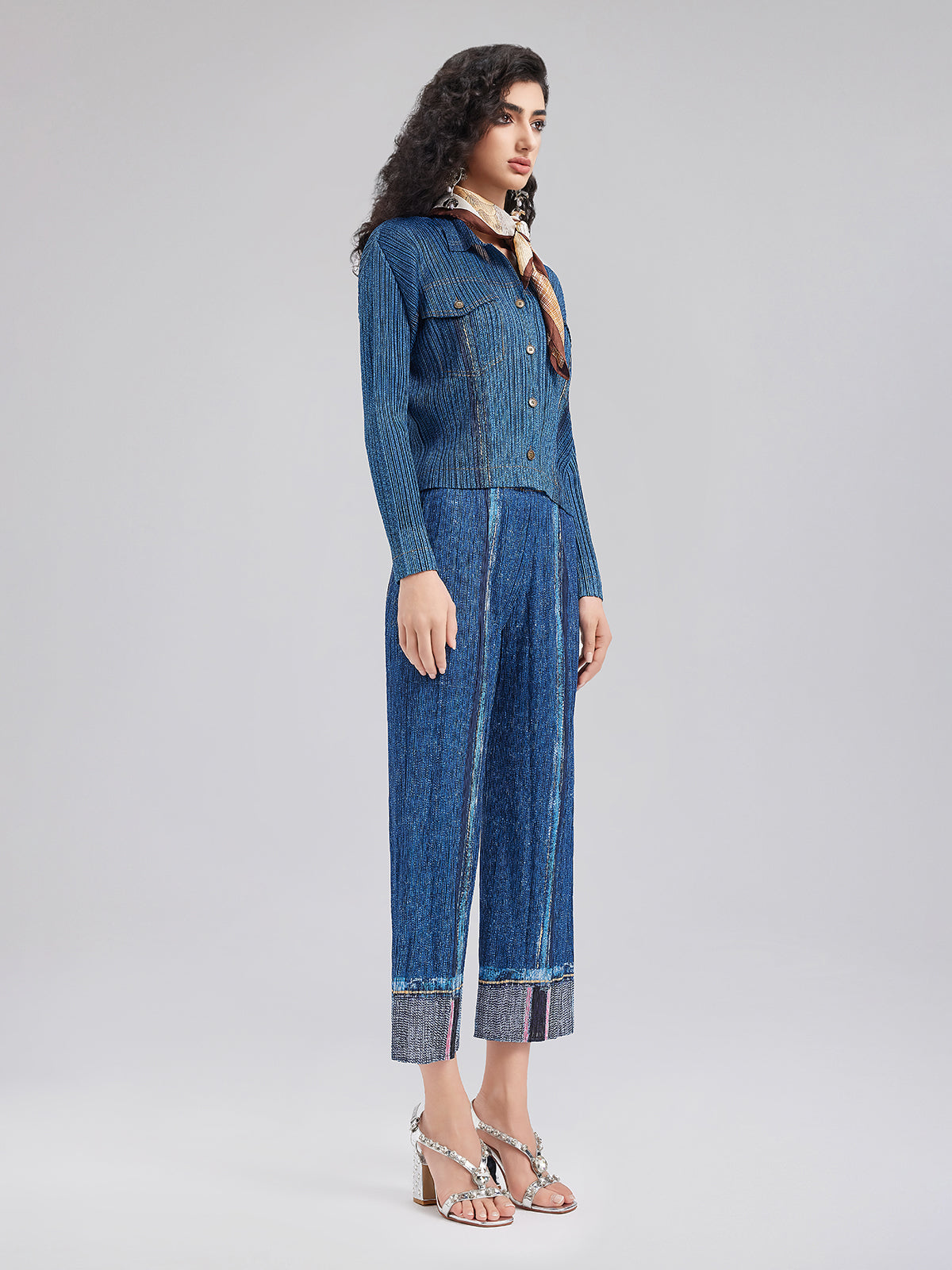 Chic Denim-Inspired Wrinkle Set