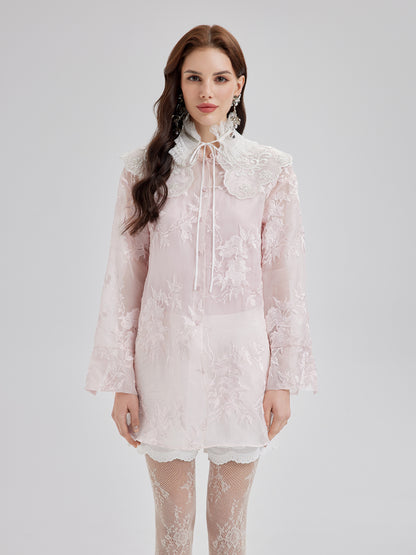 Embroidered Organza Sheer Blouse