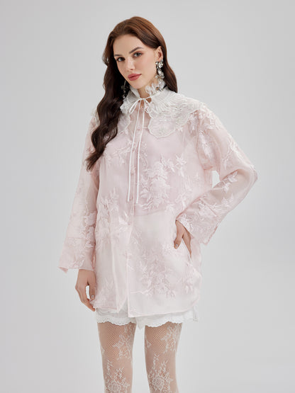 Embroidered Organza Sheer Blouse