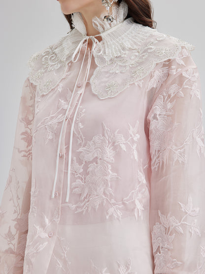 Embroidered Organza Sheer Blouse