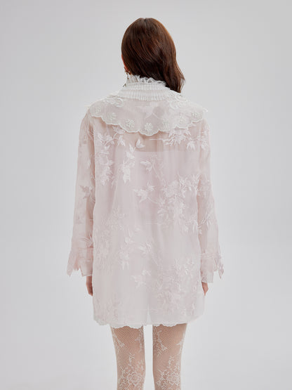 Embroidered Organza Sheer Blouse