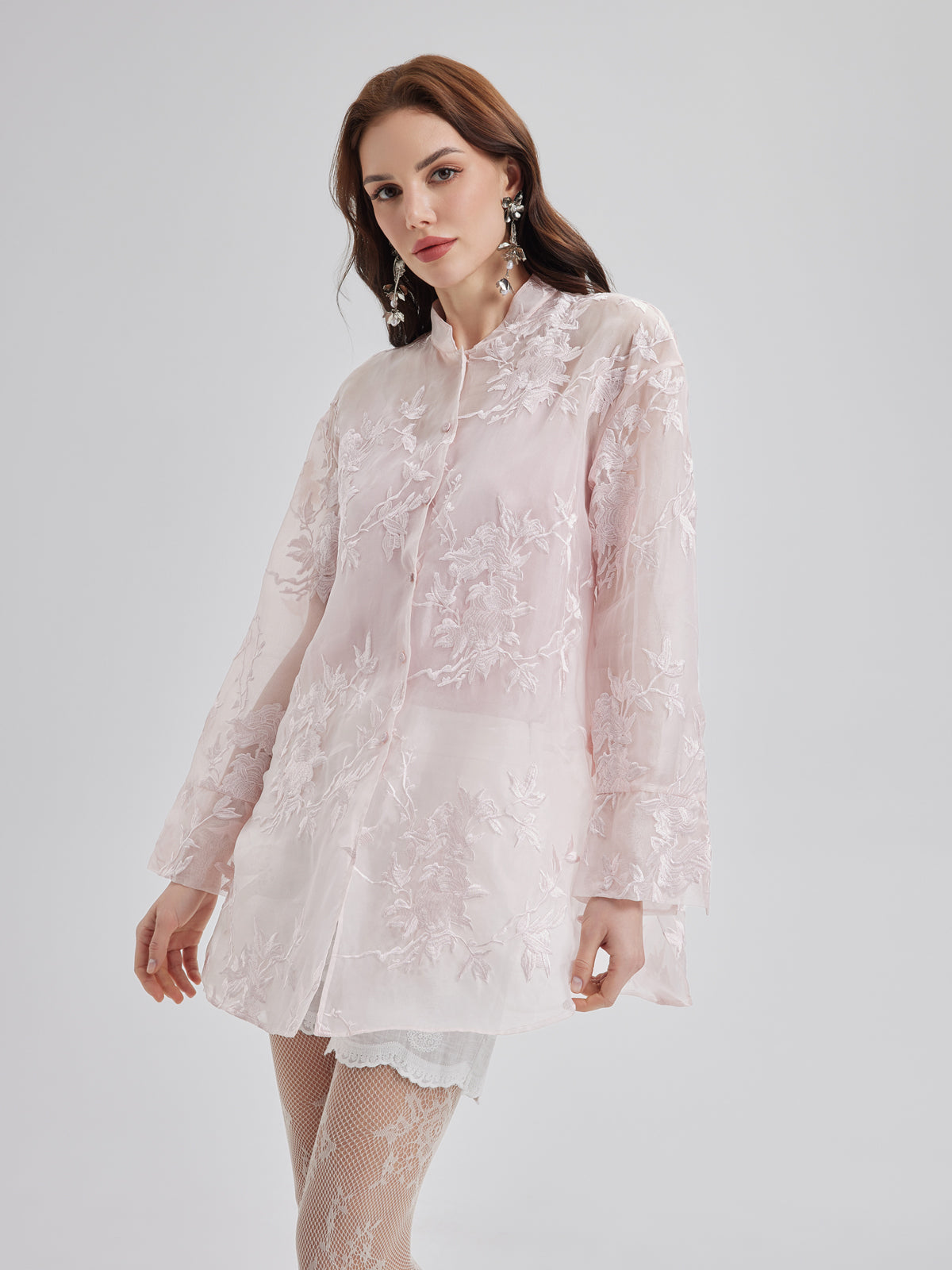 Embroidered Organza Sheer Blouse